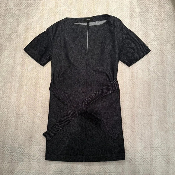 Dark Blue Jean Dress with Wrap  Belt, Theory, US - Picture 3 of 6